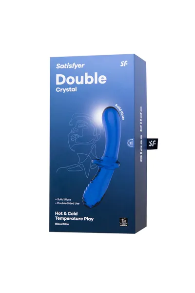 Satisfier Double Cristal dvostrani Dildo, staklo, cijan, 19,5 cm