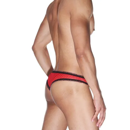 Muške crvene gaćice-Brazilian sa crnom volančanom završnom obradom