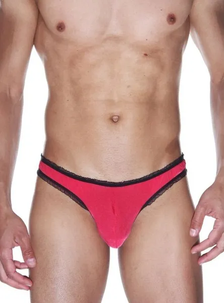 Crvene muške gaćice-Brazilian sa crnom volančanom završnom obradom