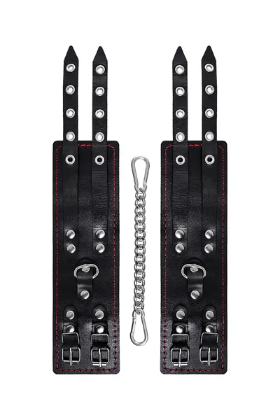 Okovi Pecado BDSM, sa dve trake i crnom oblogom, prirodna koža, crna