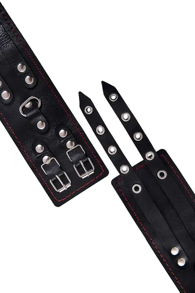 Okovi Pecado BDSM, sa dve trake i crnom oblogom, prirodna koža, crna