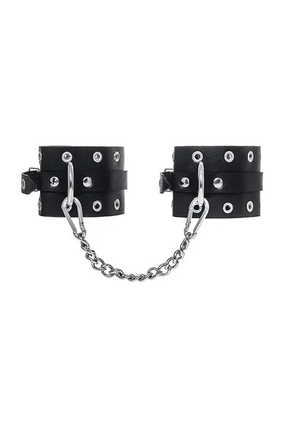 Pecado BDSM okovi, jednoslojni sa ušicama, prirodna koža, crni