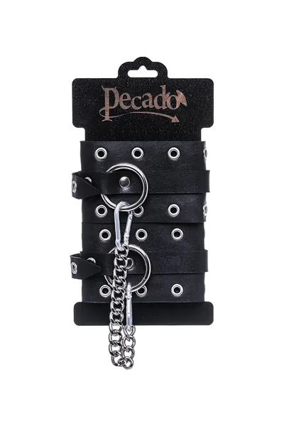 Pecado BDSM okovi, jednoslojni sa ušicama, prirodna koža, crni