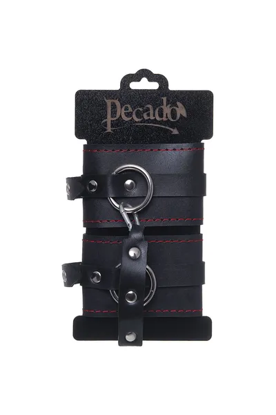 Pecado BDSM okovi, jednoslojni sa kontrastnim šavovima, prirodna koža, crni