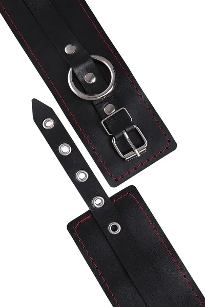 Pecado BDSM okovi, jednoslojni sa kontrastnim šavovima, prirodna koža, crni