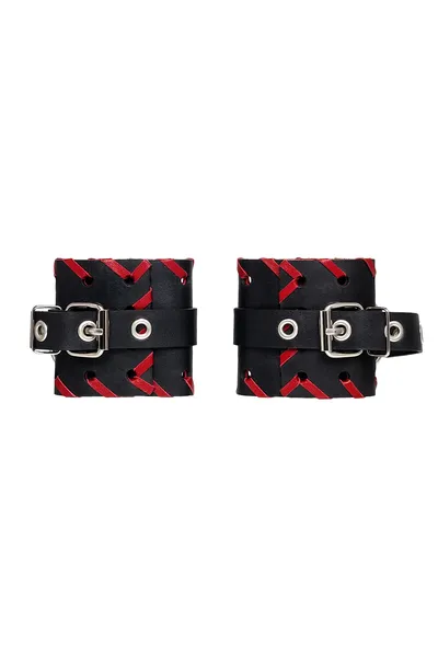 Pecado BDSM lisice, crvene ivice, koža, crna