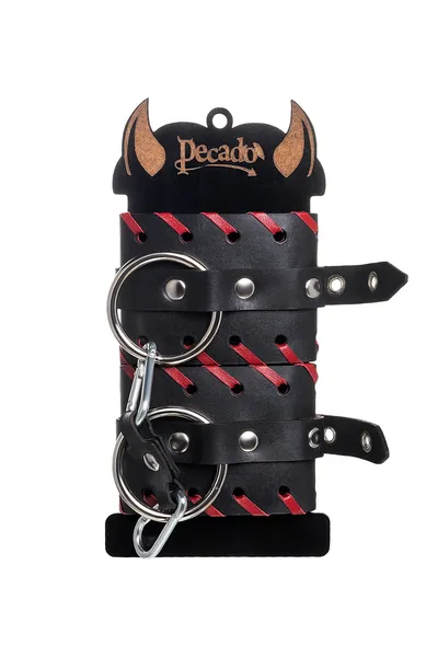 Pecado BDSM lisice, crvene ivice, koža, crna