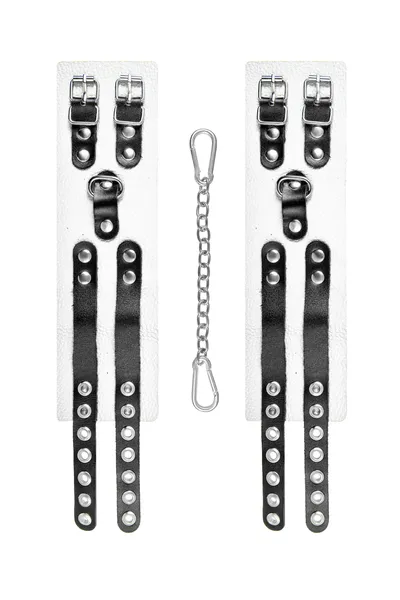 Pecado BDSM okovi, mekani, sa dve trake, sa ušicama, prirodna koža, belo-crni