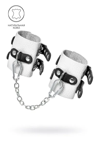 Pecado BDSM lisice, sa dve trake sa ušicama, mekane, prave kože, belo-crne