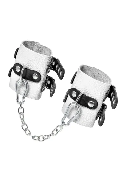 Pecado BDSM lisice, sa dve trake sa ušicama, mekane, prave kože, belo-crne