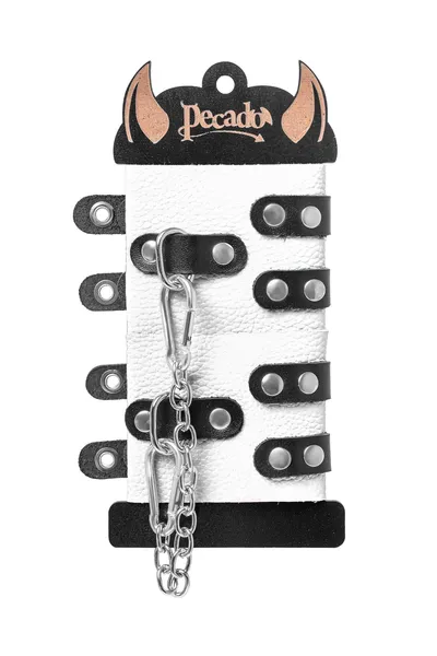 Pecado BDSM lisice, sa dve trake sa ušicama, mekane, prave kože, belo-crne