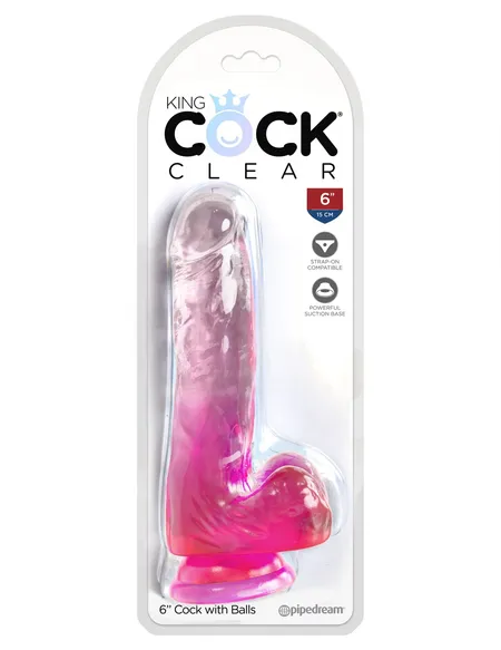 Ružičasti dildo sa skrotumom na usisnoj čaši 6  Cock vith Balls-17,8 cm.