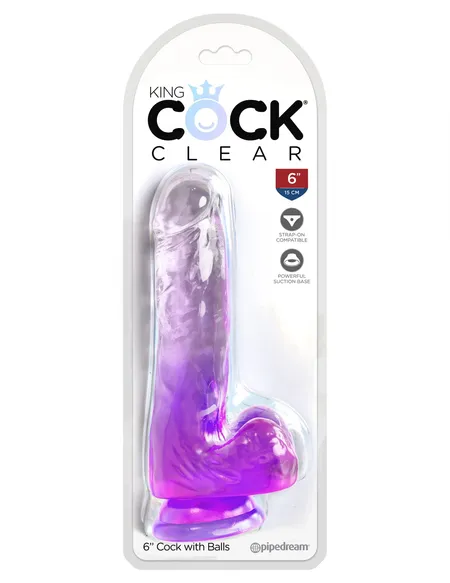 Ljubičasti dildo sa skrotumom na usisnoj čaši 6  Cock vith Balls-17,8 cm.