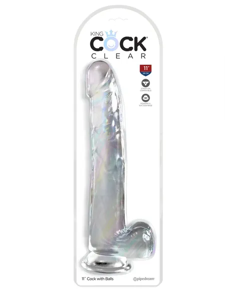 Prozirni dildo sa skrotumom na usisnoj čaši od 11  Cock vith Balls - 30,5 cm.