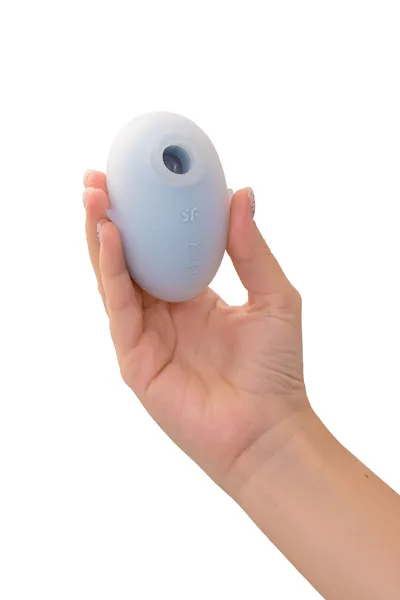 Vakuumski talasni stimulator klitorisa sa vibracijama Satisfier Cutie Ghost, silikon, cijan, 9,1 cm