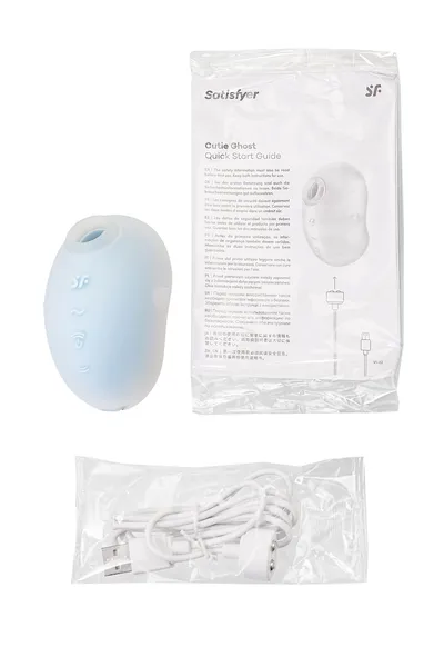 Vakuumski talasni stimulator klitorisa sa vibracijama Satisfier Cutie Ghost, silikon, cijan, 9,1 cm