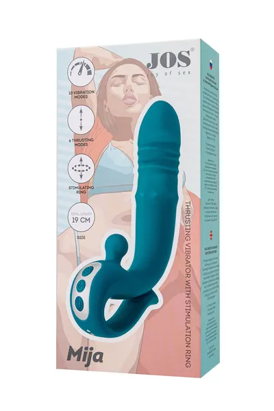 Vibrator sa funkcijom Up Dovn i stimulativnim prstenom, jos Mija, silikon, zelena, 19 cm