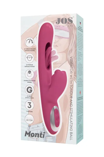 Vibrator sa pokretnim jezičkom i stimulativnom kuglicom, jos Monti, silikon, ružičasta, 24 cm