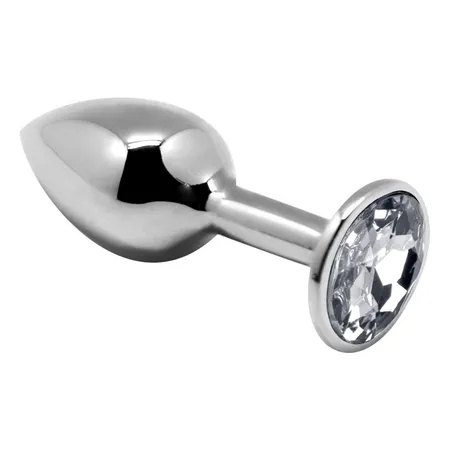 Srebrna analna čaura sa prozirnim kristalom Mini Metal Butt Plug Size s - 7 cm.