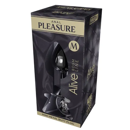 Srebrna analna čaura sa prozirnim kristalom Mini Metal Butt Plug Size M-8 cm.