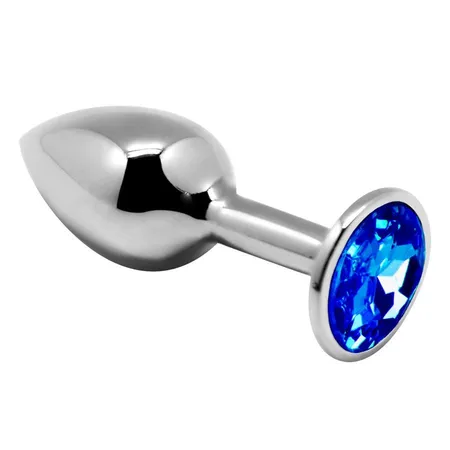 Srebrna analna čaura sa plavim kristalom Mini Metal Butt Plug Size M-8 cm.