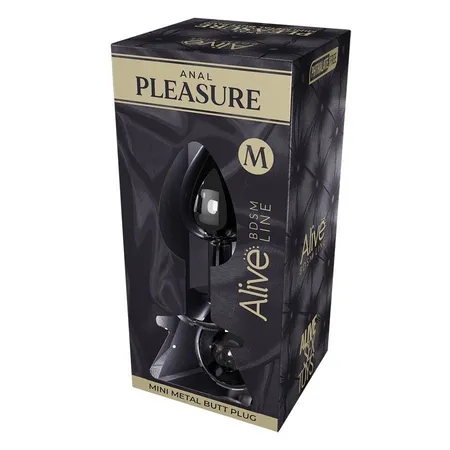 Srebrna analna čaura sa crnim kristalom Mini Metal Butt Plug Size M-8 cm.