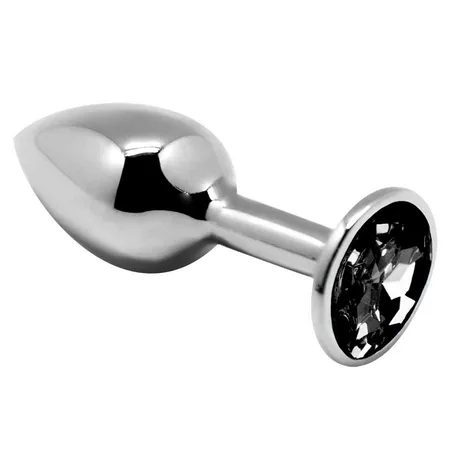 Srebrna analna čaura sa crnim kristalom Mini Metal Butt Plug Size M-8 cm.
