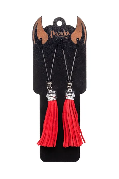 Pecado BDSM kopče za bradavice, viljuške, sa resicama od antilopa, metal, crveno