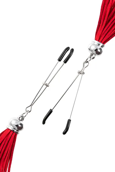 Pecado BDSM kopče za bradavice, viljuške, sa resicama od antilopa, metal, crveno