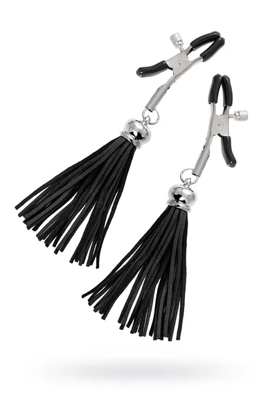 Kopče za bradavice Pecado BDSM, štipaljke, sa resicama od antilopa, metal, Crna