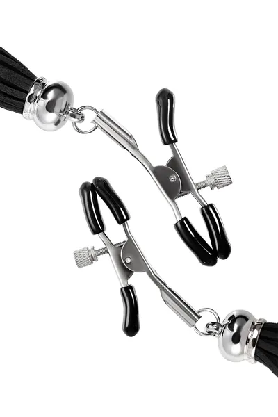 Kopče za bradavice Pecado BDSM, štipaljke, sa resicama od antilopa, metal, Crna