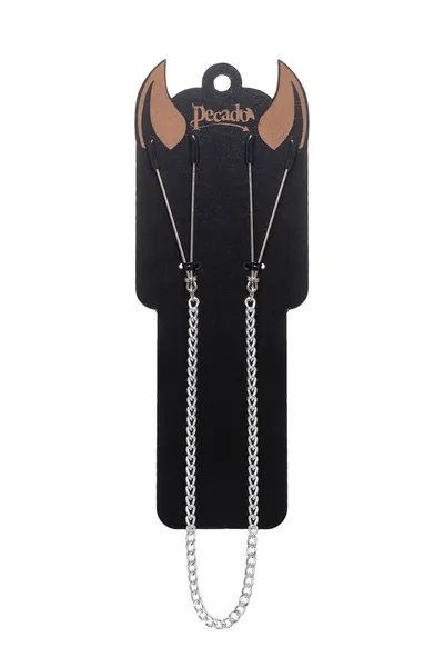 Kopče za bradavice Pecado BDSM, viljuške, na lancu, metal, srebro