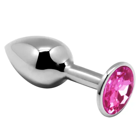Srebrna analna čaura sa ružičastim kristalom Mini Metal Butt l - 9 cm.