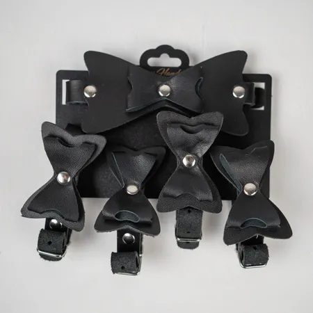 Set fixacija sa mašnama od crne prave kože