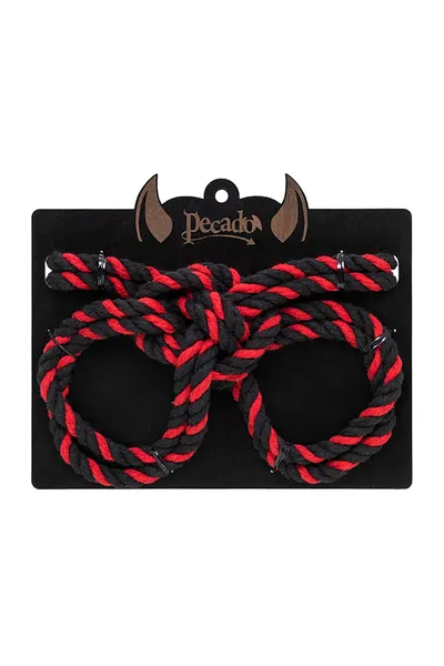 Lisice-okovi Pecado BDSM, čvor-alfa, od pamučnog užeta, crno-crvene, 3,3 m