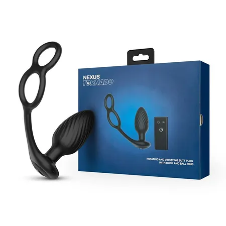 Analna vibraciona kutija Nekus Tornado vith Cock Ball Rings sa funkcijom rotacije, Crna