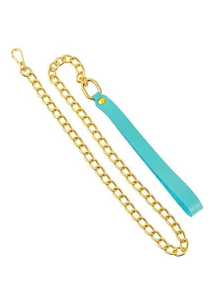 Plavi kožni povodac sa karabinom za ogrlicu .