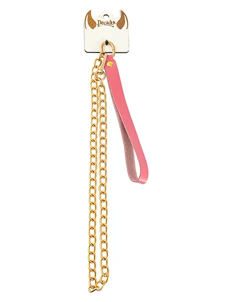 Ružičasti kožni povodac sa karabinom za ogrlicu .