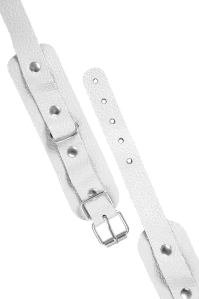 Okovi mini Pecado BDSM, zaobljeni uglovi, koža, bela