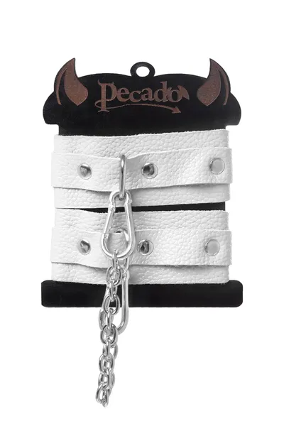 Okovi mini Pecado BDSM, zaobljeni uglovi, koža, bela