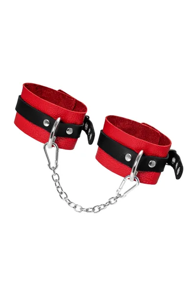 Pecado BDSM okovi, mekani, sa jednim kaišem sa ušicama, prirodna koža, crveno-crni