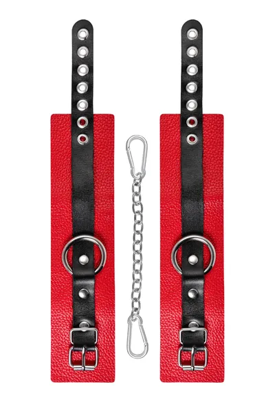 Pecado BDSM okovi, mekani, sa jednim kaišem sa ušicama, prirodna koža, crveno-crni