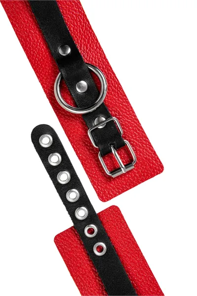 Pecado BDSM okovi, mekani, sa jednim kaišem sa ušicama, prirodna koža, crveno-crni