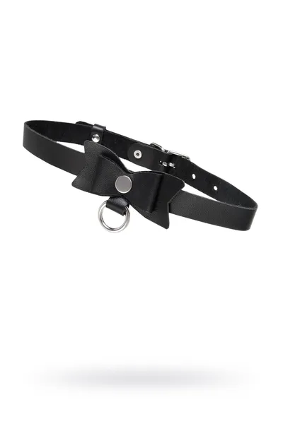 Choker-ogrlica Pecado BDSM, sa leptirom i prstenom, koža, crna