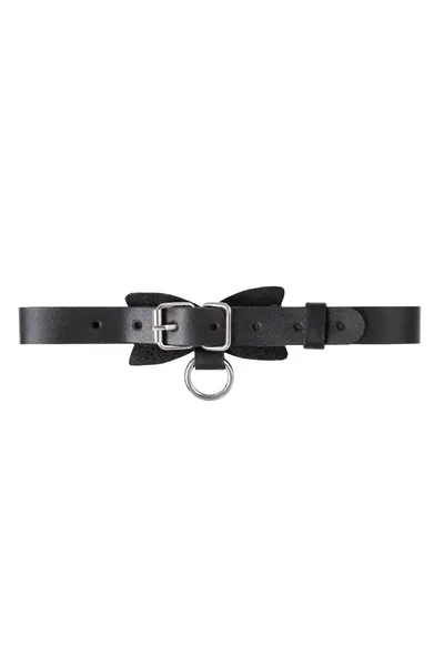 Choker-ogrlica Pecado BDSM, sa leptirom i prstenom, koža, crna