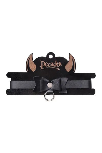 Choker-ogrlica Pecado BDSM, sa leptirom i prstenom, koža, crna