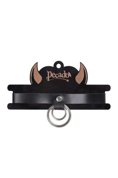 Choker-ogrlica Pecado BDSM, prsten u prstenu, koža, crna