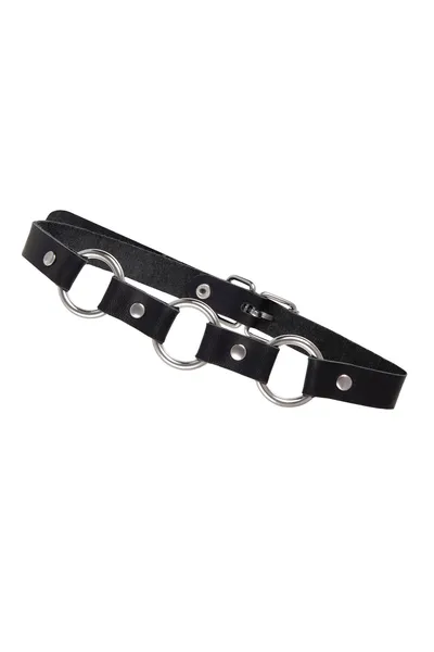 Choker-ogrlica Pecado BDSM, sa lančanim prstenovima, prirodna koža, crna