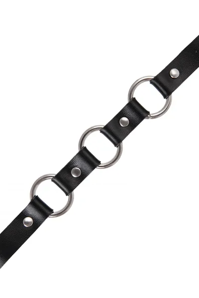 Choker-ogrlica Pecado BDSM, sa lančanim prstenovima, prirodna koža, crna