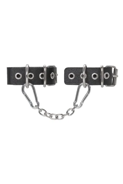 Pecado BDSM narukvice, jedna traka sa ušicama, koža, crna
